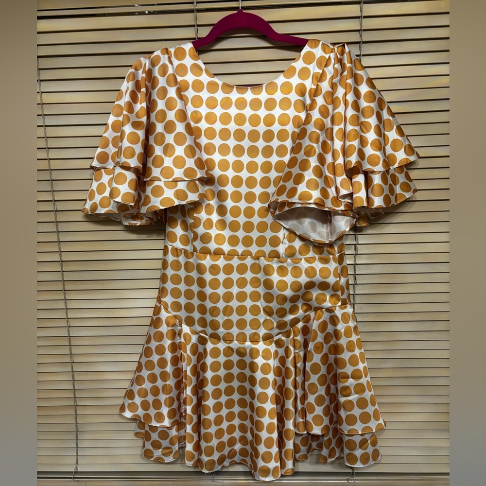 Yellow Polka Dot Short Sleeve Cocktail Dress